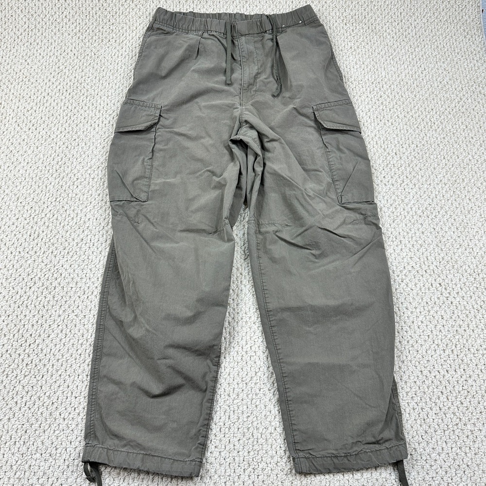 Uniqlo U Cargo Pants Mens M Olive Khaki Parachute Wide Leg Baggy Stretch Outdoor
